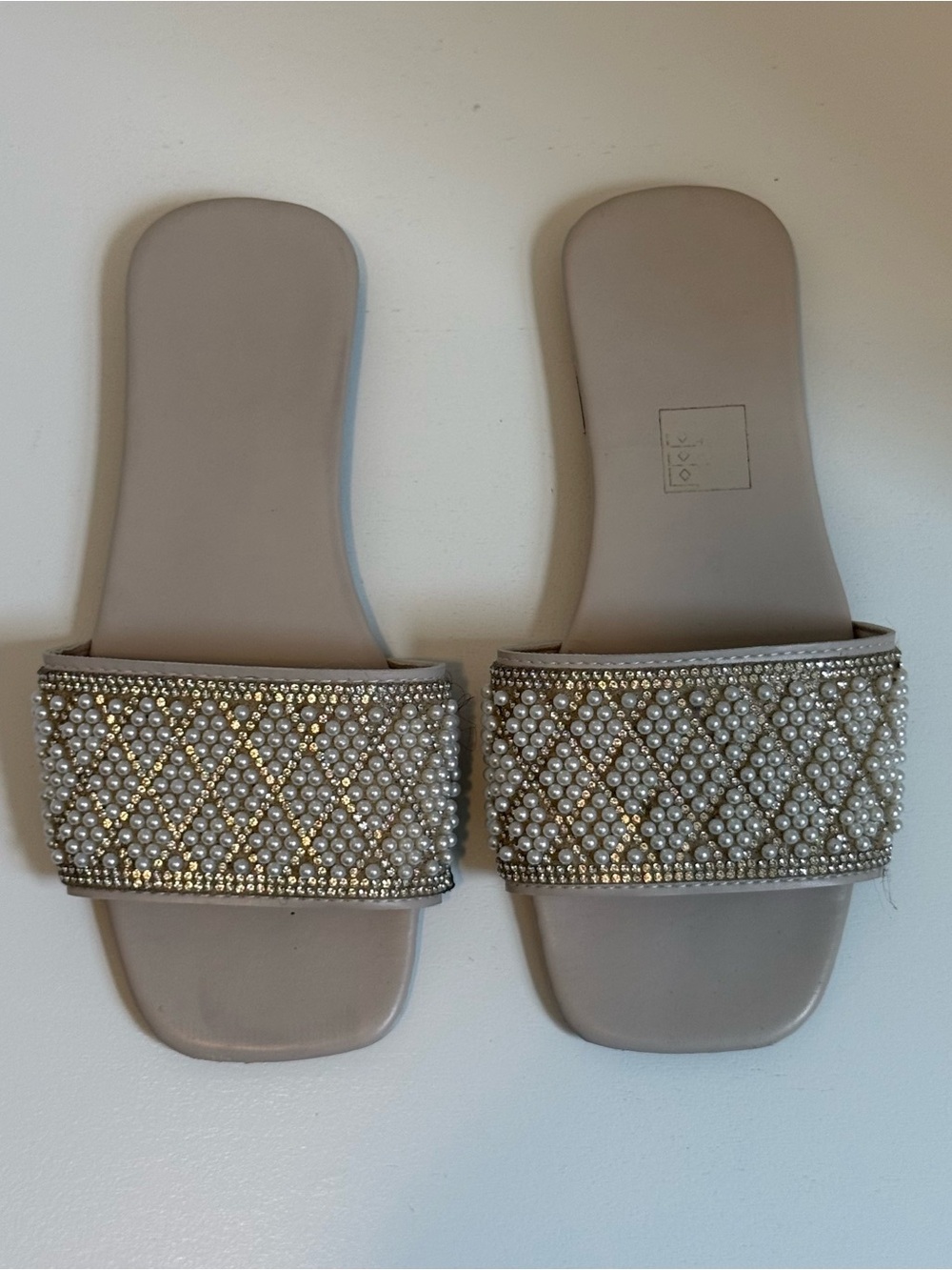 Nude Embellished Slide Sandals Size 35